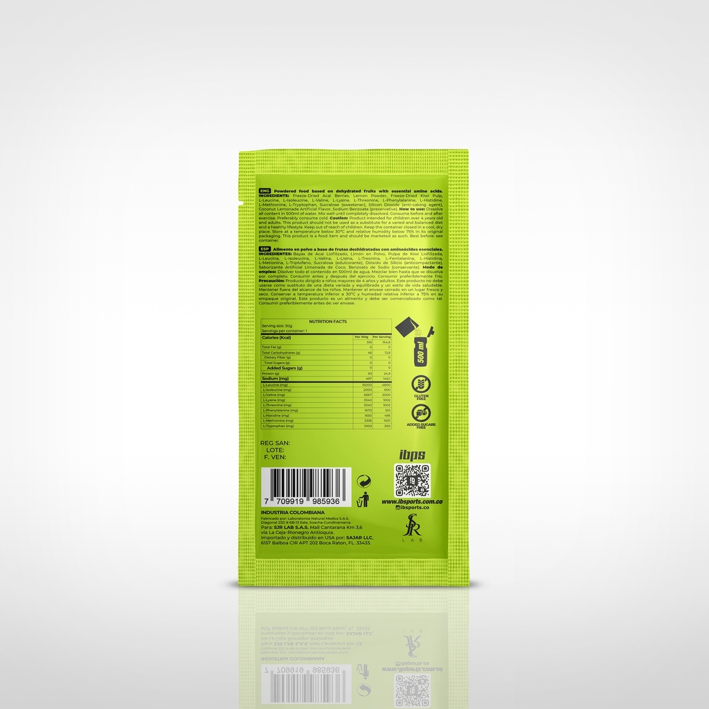 ACTIVE EAA IBSPORTS (AMINOÁCIDOS ESENCIALES) SACHET x 30 G SABOR LIMONADA COCO