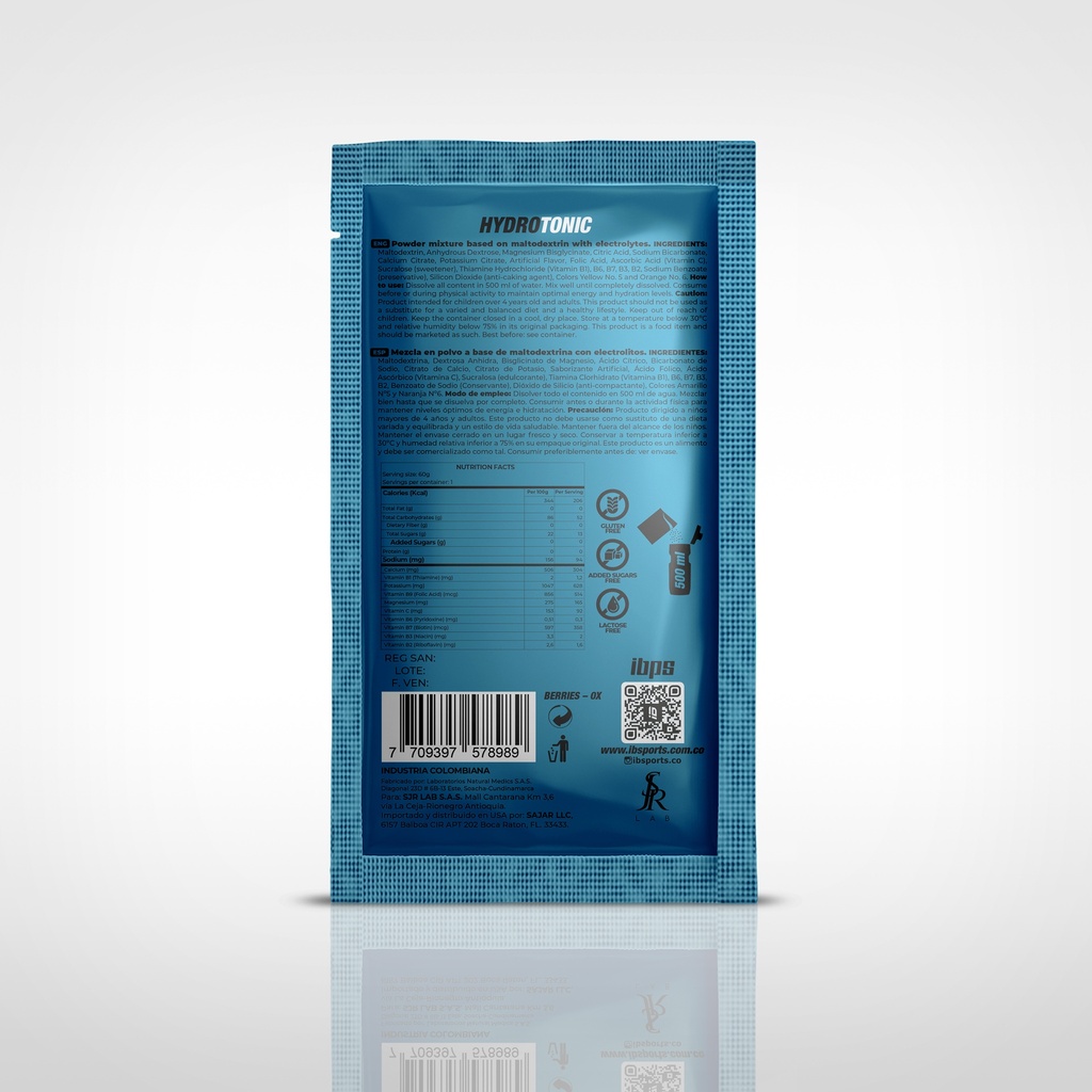 HYDROTONIC IBSPORTS BEBIDA HIDRATANTE CON ELECTROLITOS SACHET X 60 G SABOR FRAMBUESA