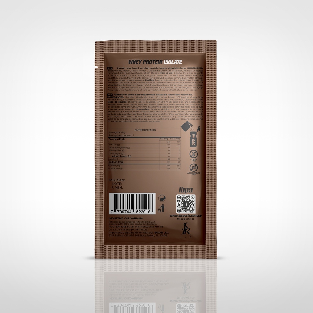 WHEY PROTEIN ISOLATE iBSPORTS SACHET x 60 G SABOR CHOCOLATE