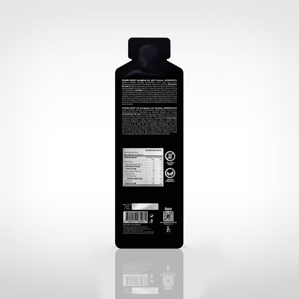 POWER BOOST IBSPORTS GEL MAX FRUSCTOSE x 65 ML SABOR MIX NARANJA TORONJA